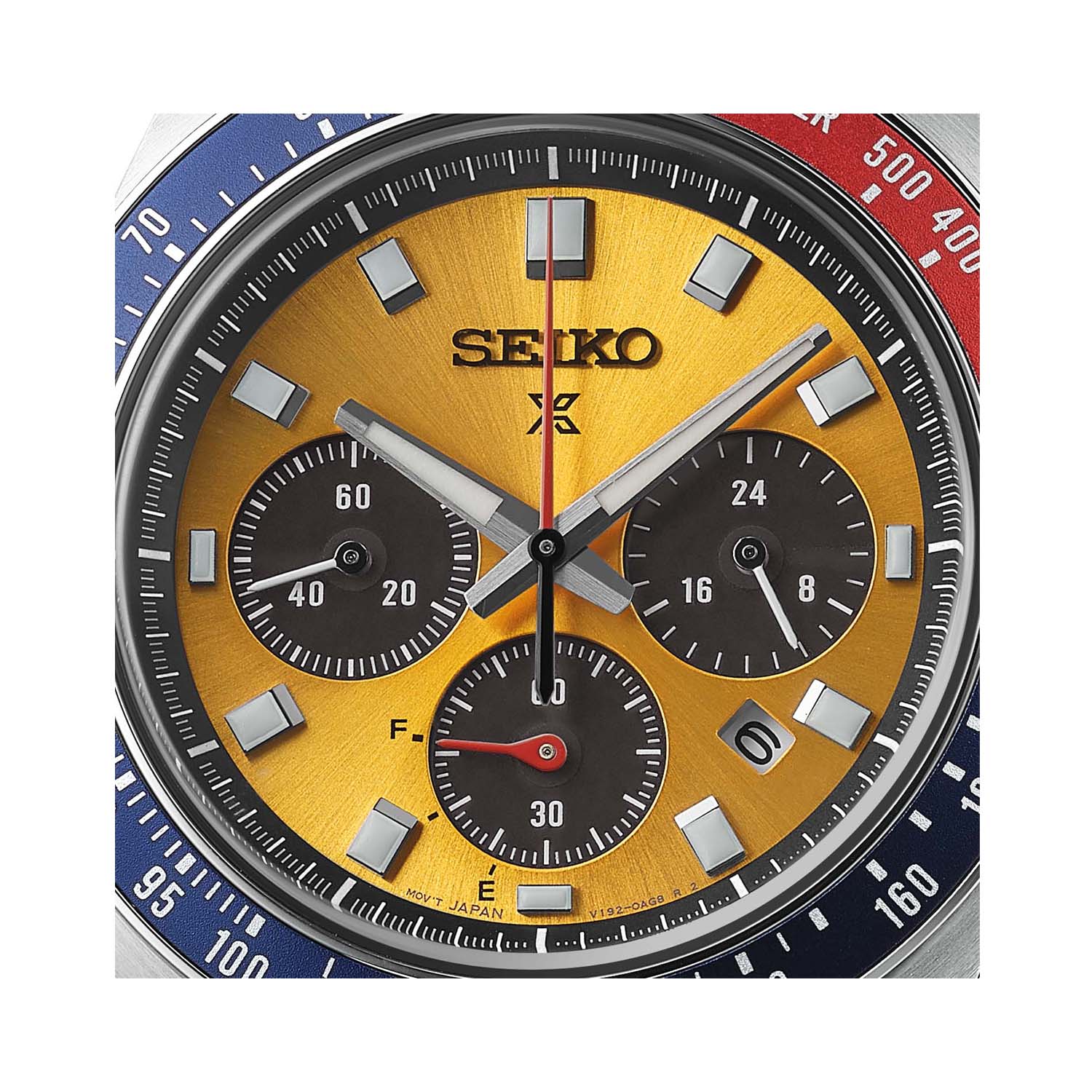 Seiko, Prospex Chronograph 1969 Re-Interpretation with a 41.4mm stainless steel case and bracelet strap featuring a date function, chronograph and a yellow dial.