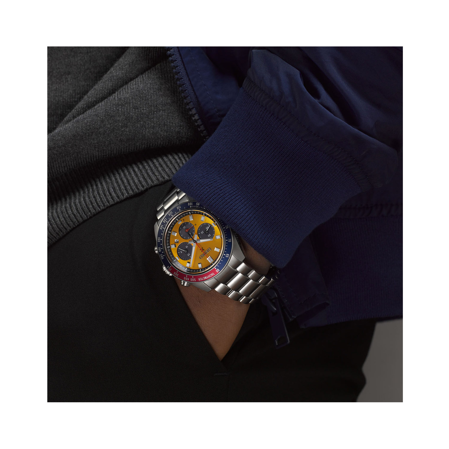 Seiko, Prospex Chronograph 1969 Re-Interpretation with a 41.4mm stainless steel case and bracelet strap featuring a date function, chronograph and a yellow dial.