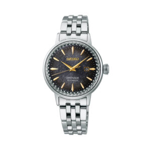 Seiko, Presage Cocktail Time 'Star Bar' Compact Style with a 30.3mm stainless steel case and bracelet strap featuring a date function and a grey dial.