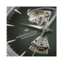 Hamilton, Jazzmaster Open Heart with a 42mm stainless steel case and bracelet strap featuring a green open heart dial.
