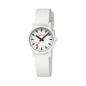 Mondaine, Essence White Dial & Strap, Quartz Women's Watch Mondaine, Essence with a 32mm caster oil case and a white silicone strap featuring a white dial.