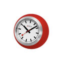 Mondaine, Globe Clock in red with a 60mm stainless steel and red silicone outer case featuring a white dial.
