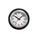 Mondaine, Globe Clock in black with a 60mm stainless steel and black silicone outer case featuring a white dial.