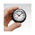 Mondaine, Globe Clock in black with a 60mm stainless steel and black silicone outer case featuring a white dial.