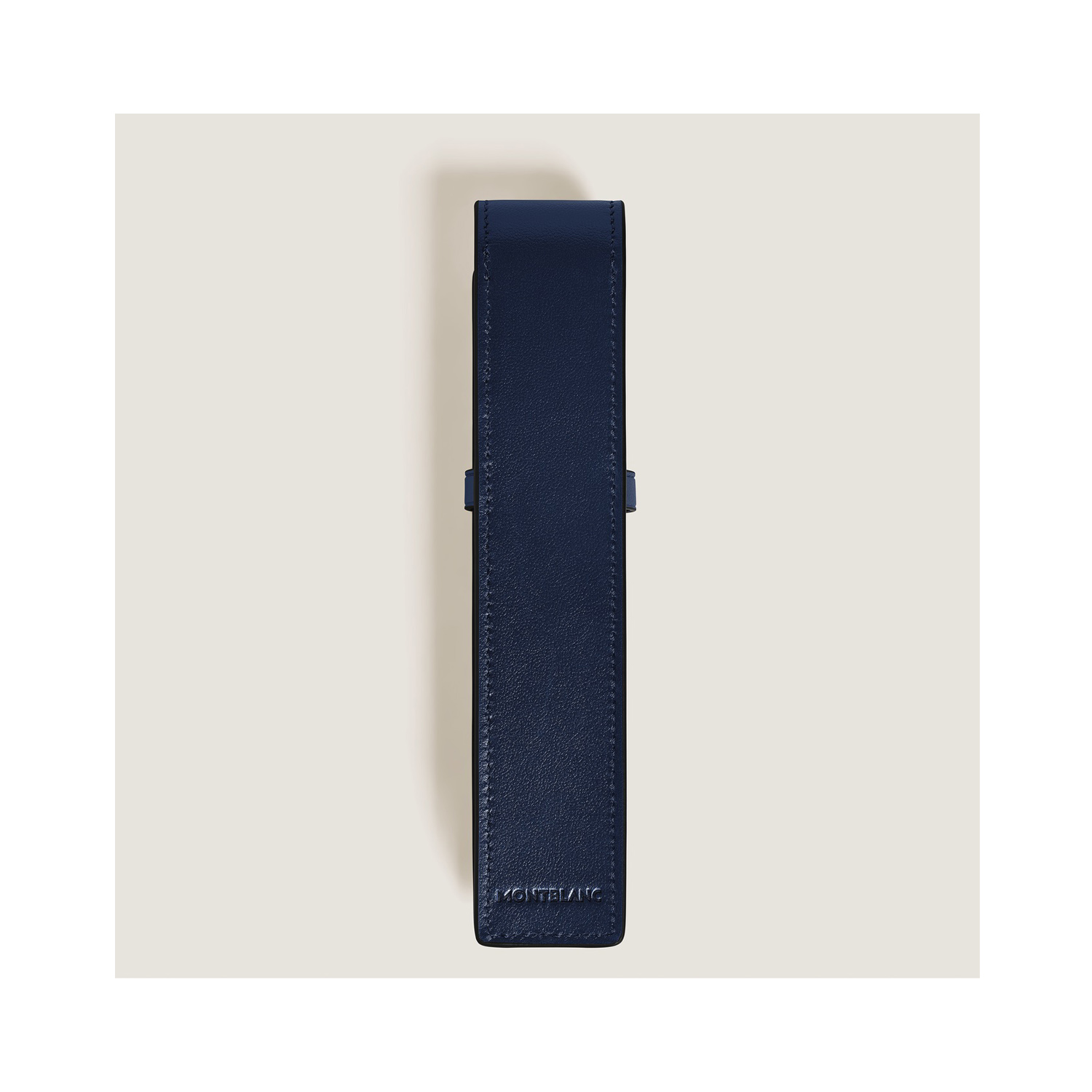 A Montblanc, Envelope pen pouch crafted in smooth ink blue leather with space for one writing instrument and finished with the Montblanc emblem.