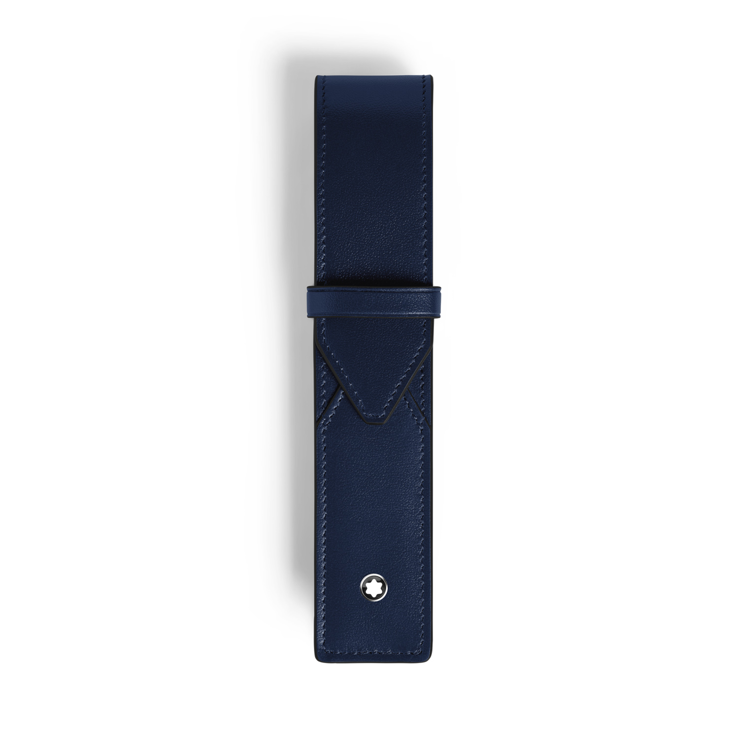 A Montblanc, Envelope pen pouch crafted in smooth ink blue leather with space for one writing instrument and finished with the Montblanc emblem.