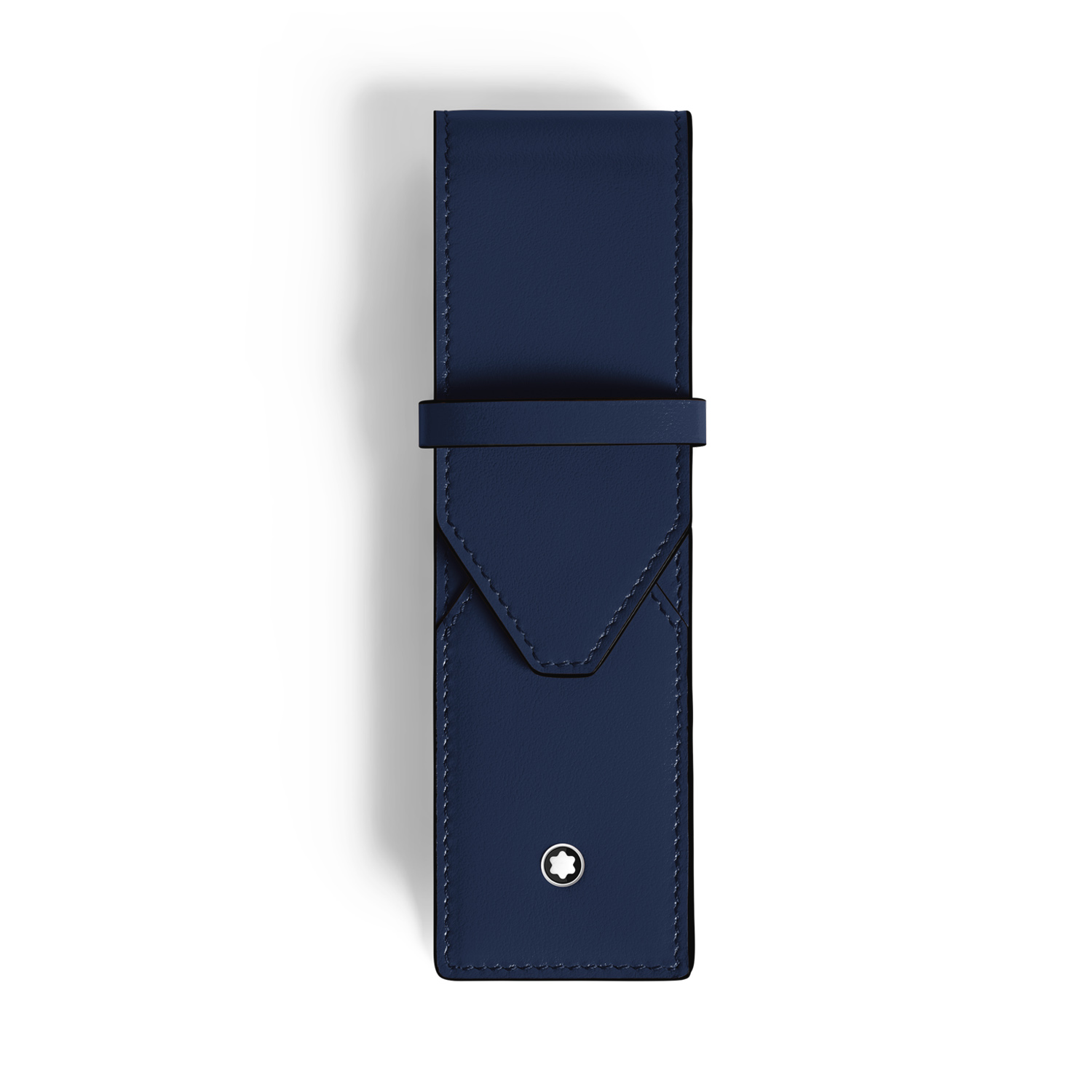 A Montblanc, Envelope pen pouch crafted in smooth ink blue leather with space for two writing instruments and finished with the Montblanc emblem.