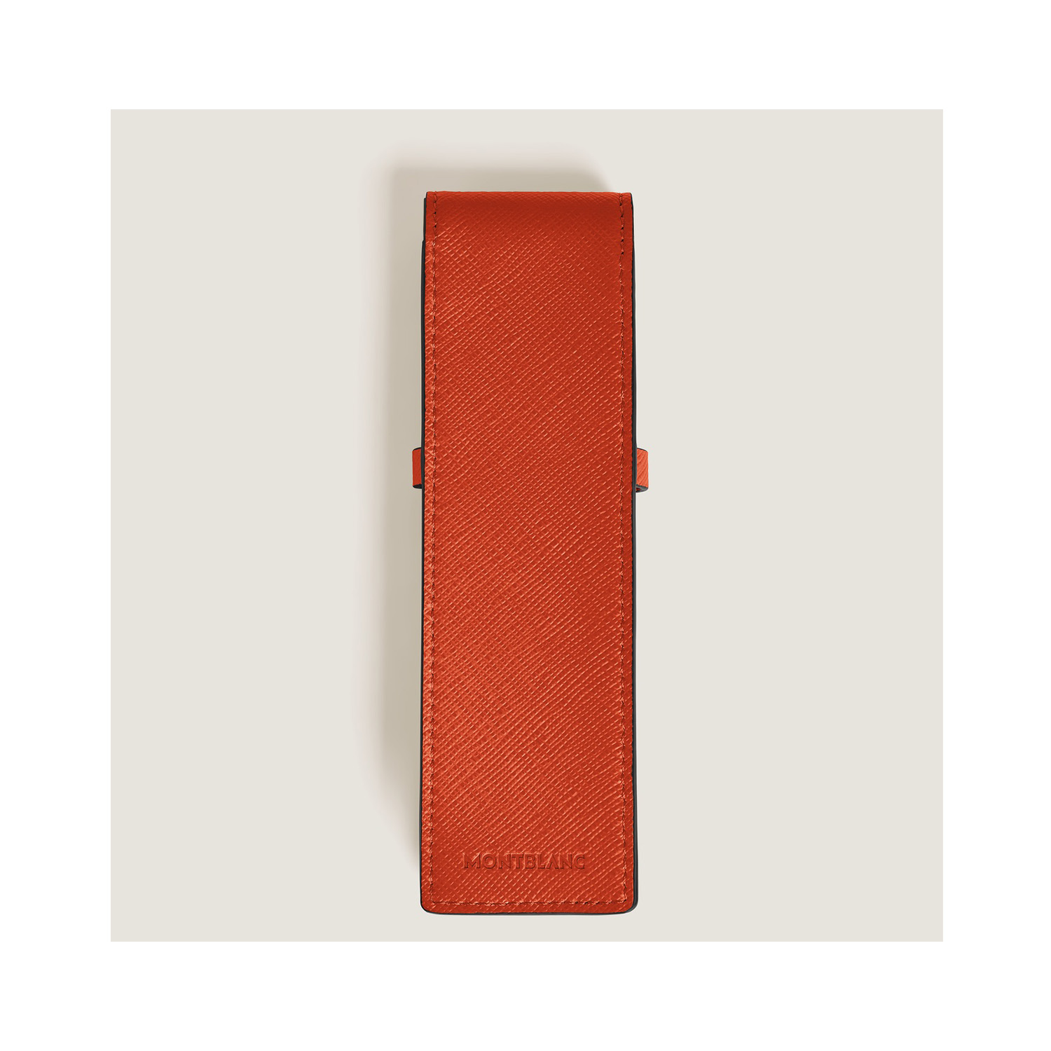 A Montblanc, Envelope pen pouch crafted in vibrant tangerine Saffiano-printed leather with space for two writing instruments and finished with the Montblanc emblem.