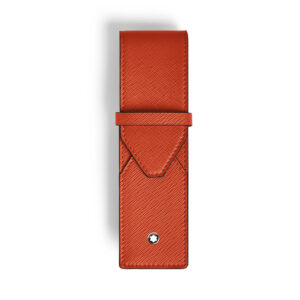 A Montblanc, Envelope pen pouch crafted in vibrant tangerine Saffiano-printed leather with space for two writing instruments and finished with the Montblanc emblem.