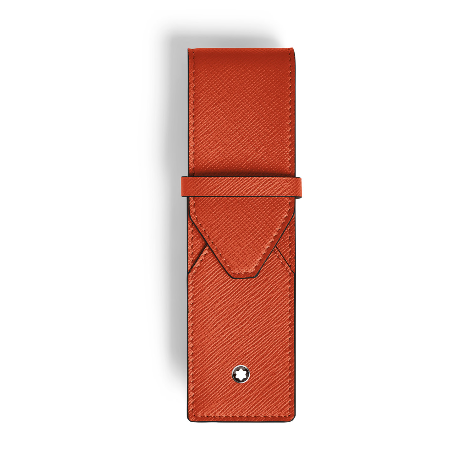 A Montblanc, Envelope pen pouch crafted in vibrant tangerine Saffiano-printed leather with space for two writing instruments and finished with the Montblanc emblem.