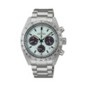 Seiko, Prospex Speedtimer Mint Green with a 39mm stainless steel case and bracelet strap featuring a chronograph and a date function with a mint green dial.