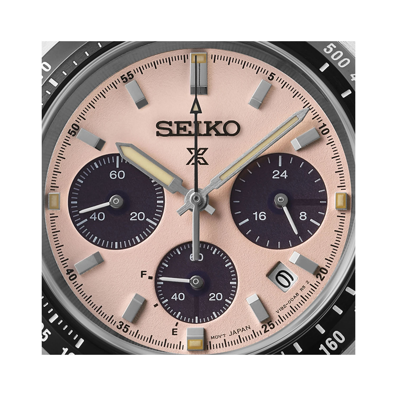 Seiko, Prospex Speedtimer Pale Pink, Solar Men's Watch Seiko, Prospex Speedtimer Pale Pink with a 39mm stainless steel case and bracelet strap featuring a chronograph and a date function with a pale pink dial.