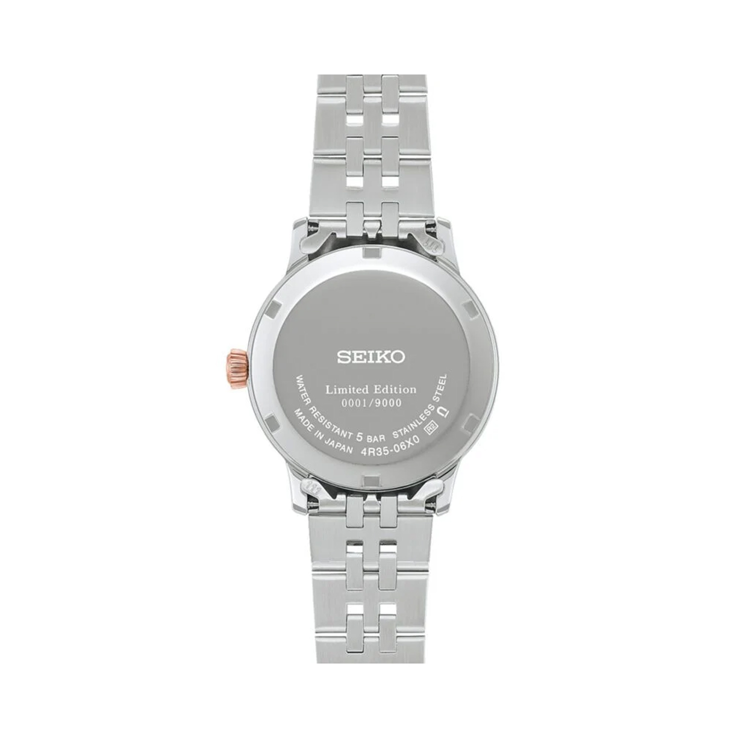 Seiko, Presage Cocktail Time 'Springtime' Limited Edition with a 34mm stainless steel and two tone rose gold PVD coated case and bracelet strap featuring a date function and a pink mother of pearl dial.