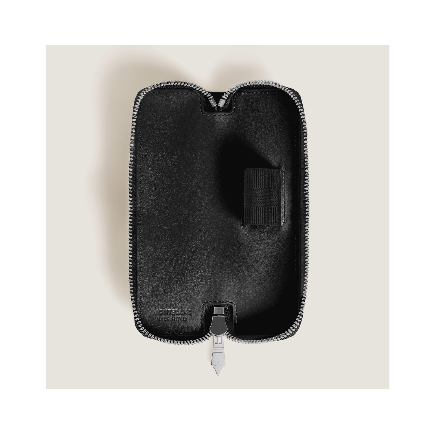 Montblanc, Meisterstück Black Leather 1-Pen Pouch A Montblanc, Meisterstück pen pouch crafted in soft black leather with zip closure, made to hold one writing instrument.