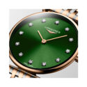 Longines, La Grande Classique with a 29mm stainless steel and rose gold PVD coated case and bracelet strap featuring a sunray green diamond set dial.