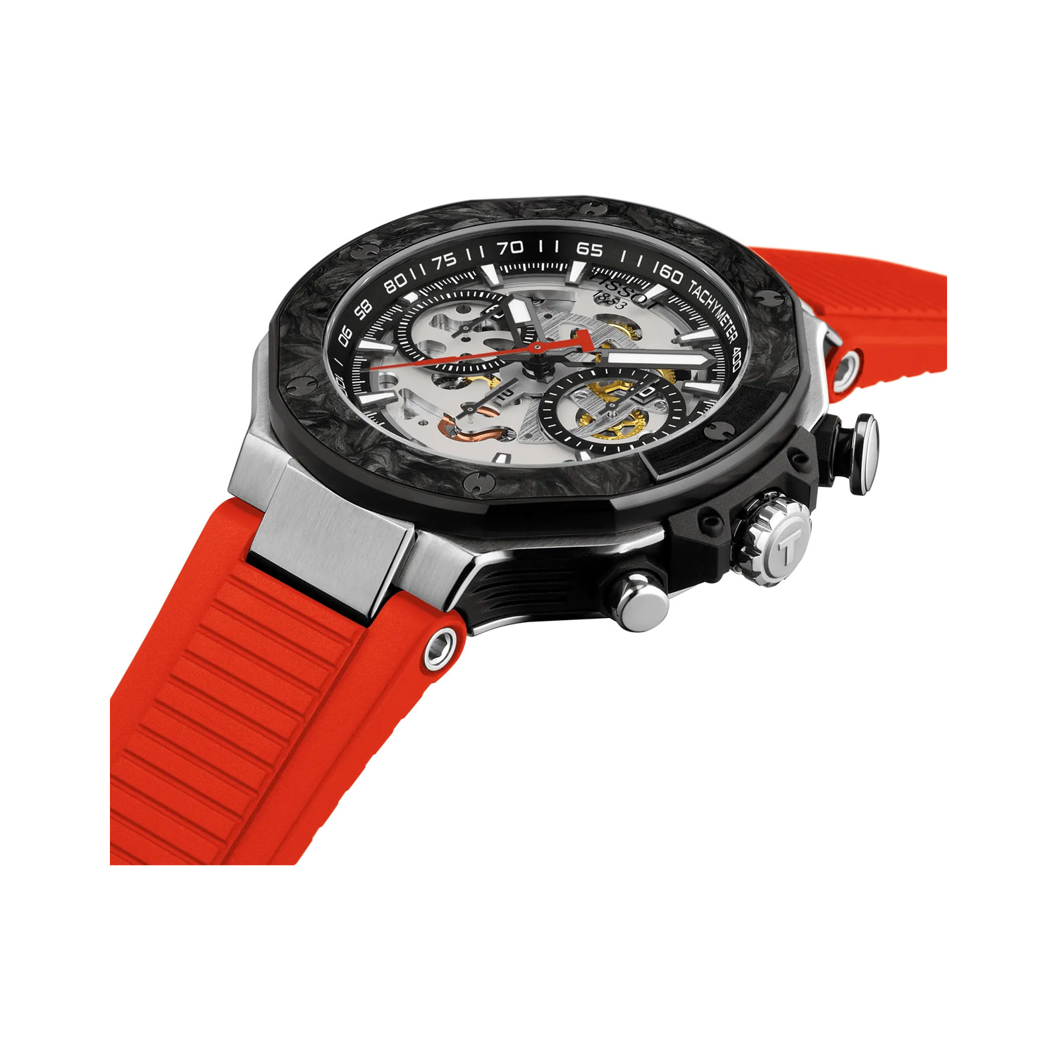 Tissot, T-Race MotoGP 2026 Limited Editon, Automatic Men's Watch Tissot, T-Race MotoGP 2026 Limited Editon with a 45mm stainless steel case and red synthetic strap featuring a chronograph and an open dial.