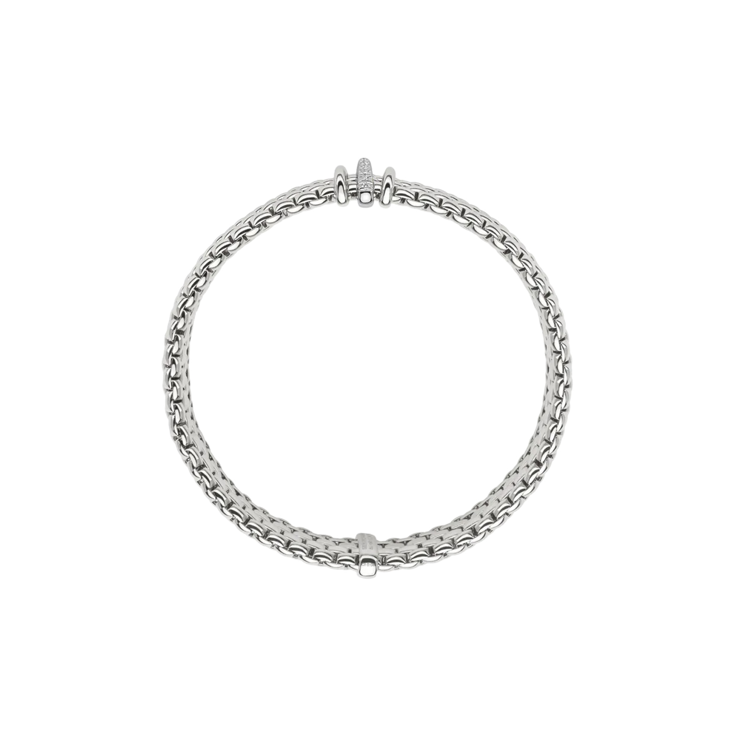 FOPE, Panorama Collection, 18ct White Gold Flex'It Bracelet: 0.08 carats An 18ct white gold Flex’It bracelet with one diamond set white gold rondel and two polished rose gold rondels, belonging to the FOPE Panorama collection.