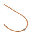 An 18ct rose gold Flex'It necklace with a single white gold diamond set rondel, belonging to the FOPE Prima collection.