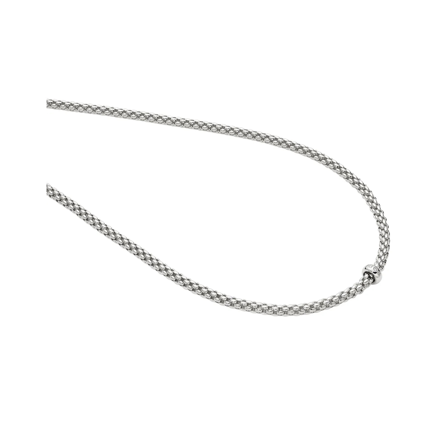 An 18ct white gold necklace with a single diamond set rondel, belonging to the FOPE Solo collection.