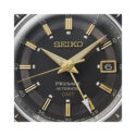 Seiko, Presage 'Fume' 60's Road Trip with a 40.7mm stainless steel case and grey leather bracelet strap featuring a date and GMT function, grey dial and a black bezel.