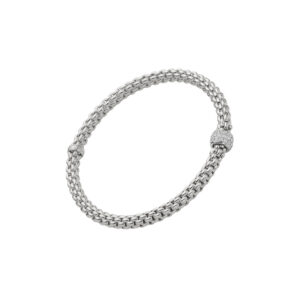 An 18ct white gold Flex'It bracelet with a single diamond set rondel belonging to the FOPE Solo collection.