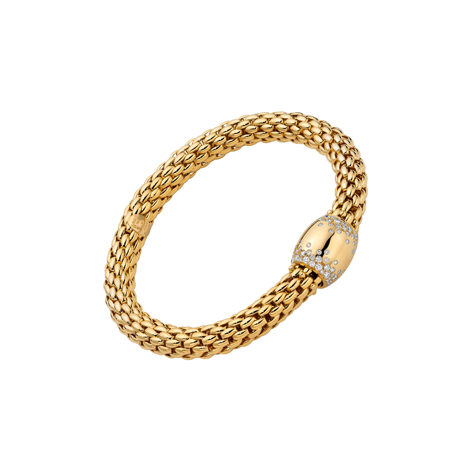 FOPE, Love Nest Collection, 18ct Yellow Gold Diamond Flex'It Bracelet: 1.07 carats An 18ct yellow gold Flex’It bracelet with a large yellow gold polished diamond set rondel belonging to the FOPE Love Nest collection.