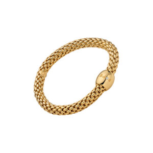 An 18ct yellow gold Flex'It bracelet with a single, polished diamond set rondel belonging to the FOPE Love Nest collection.