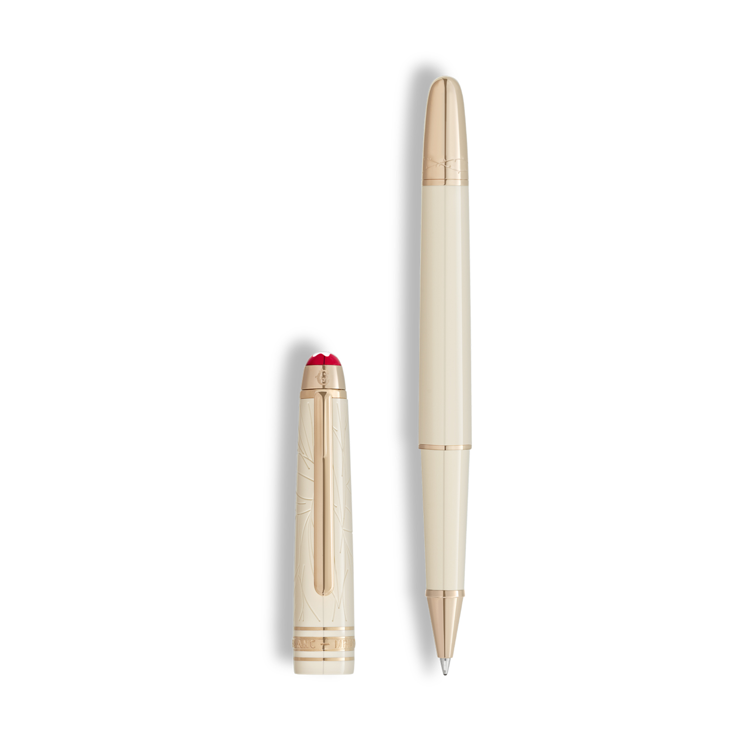 Montblanc, Meisterstück Romeo & Juliet Classique Rollerball A Montblanc, Meisterstück Romeo & Juliet Classique Rollerball pen crafted in ivory coloured precious resin and signature gold-coated fittings.