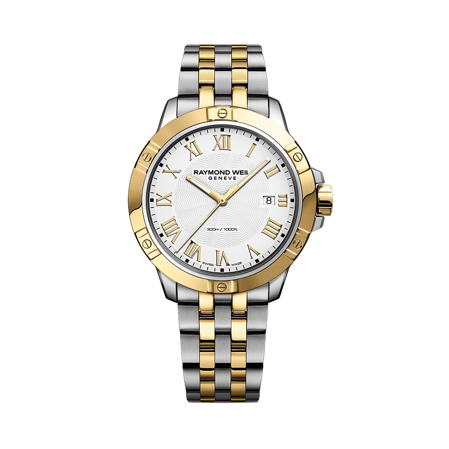 Raymond Weil, Tango Classic with a 41mm stainless steel and gold PVD coated case and bracelet strap featuring a date function and a white dial.
