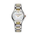Raymond Weil, Noemia Bicolour Mother of Pearl & Diamonds, Quartz Women’s Watch Raymond Weil, Noemia with a 24mm stainless steel and gold PVD coated case and bracelet strap featuring a diamond set mother of pearl dial.
