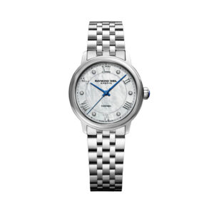 Raymond Weil, Maestro with a 31mm stainless steel case and bracelet strap featuring a diamond set mother of pearl dial.