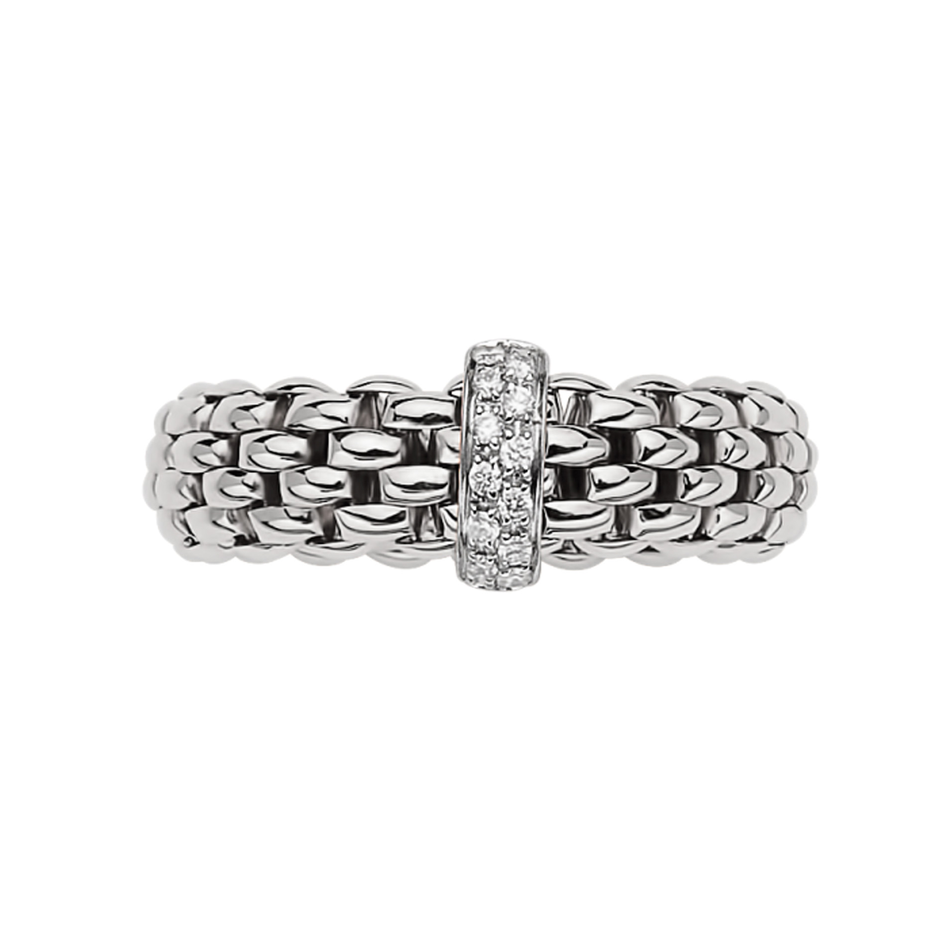 An 18ct white gold Flex’It ring with a diamond set white gold charm belonging to the FOPE Vendôme collection.