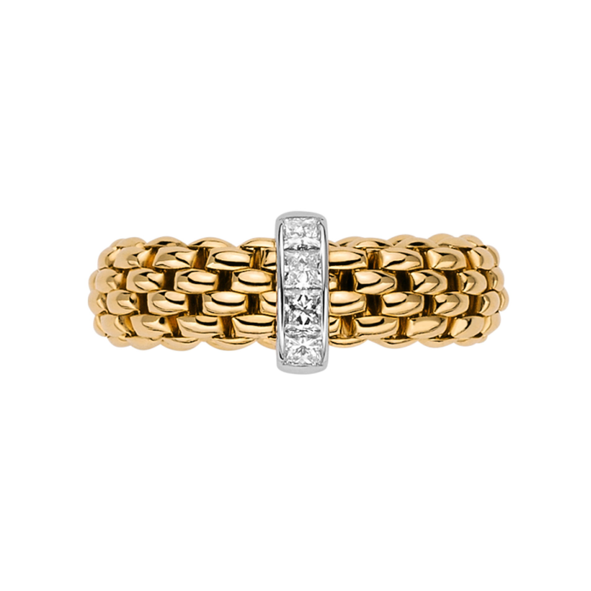 An 18ct yellow gold Flex’It ring set with a single white gold diamond set rondel, belonging to the FOPE Vendôme collection.