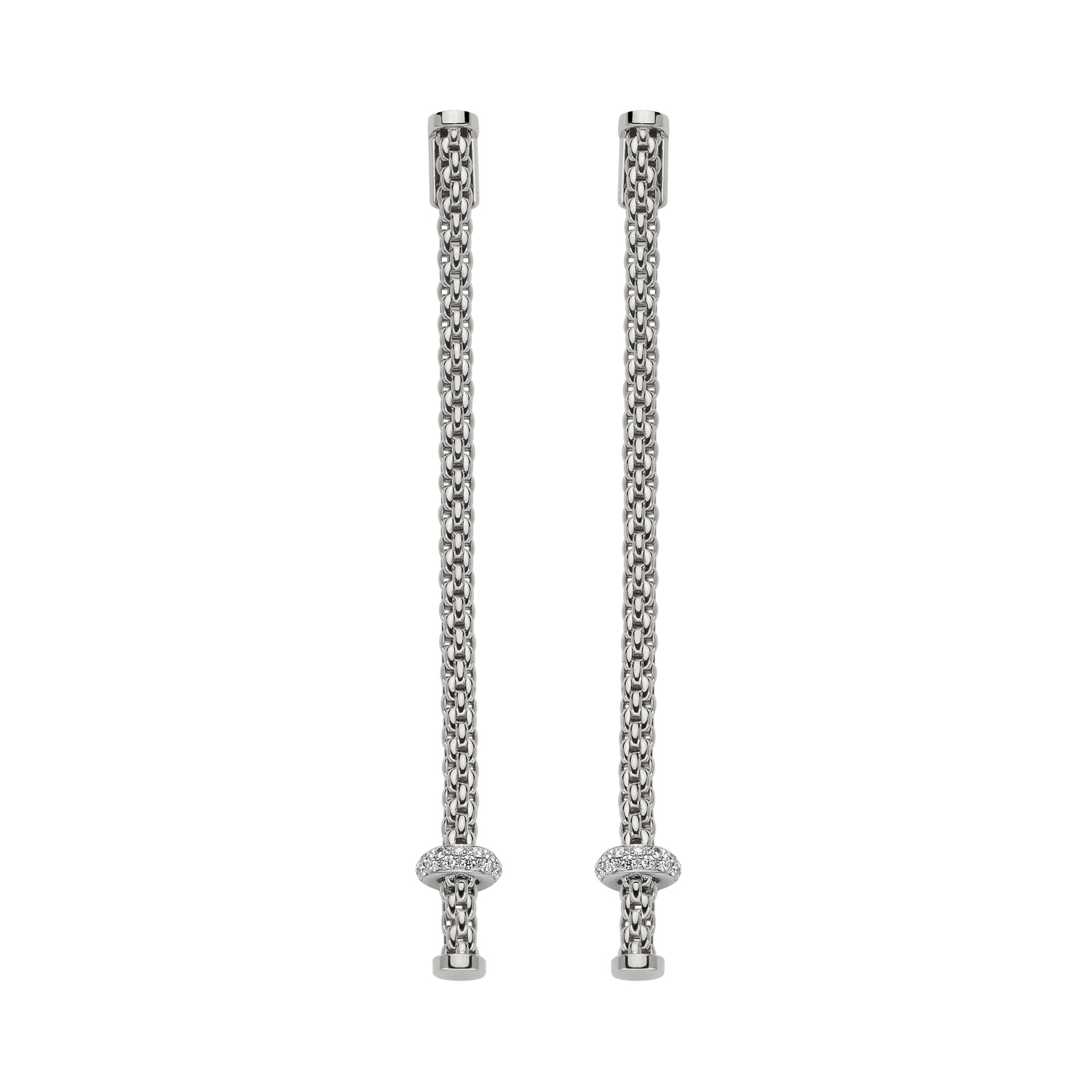 FOPE, Prima Collection, 18ct White Gold Diamond Drop Earrings: 0.36 carats A pair of 18ct white gold diamond set drop earrings for pierced ears, belonging to the FOPE Prima collection.