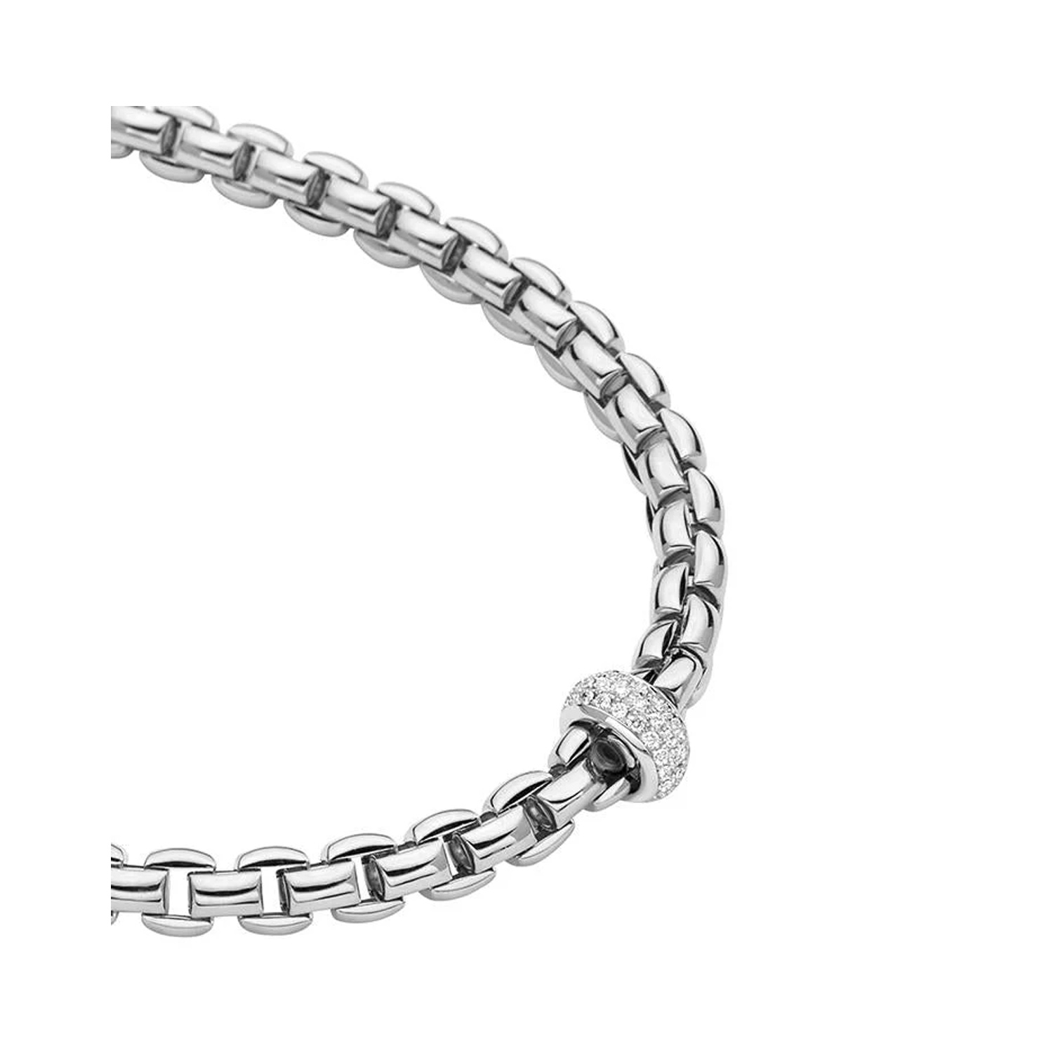 FOPE, EKA Collection, 18ct White Gold Diamond Necklace: 0.40 carats An 18ct white gold necklace with a single diamond set rondel, belonging to the FOPE EKA collection.