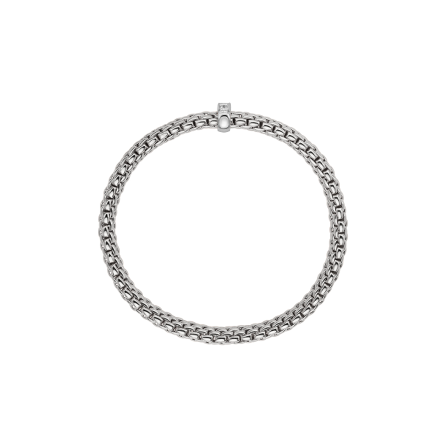 An 18ct white gold Flex'It bracelet with a single diamond set rondel belonging to the FOPE Vendôme Collection.