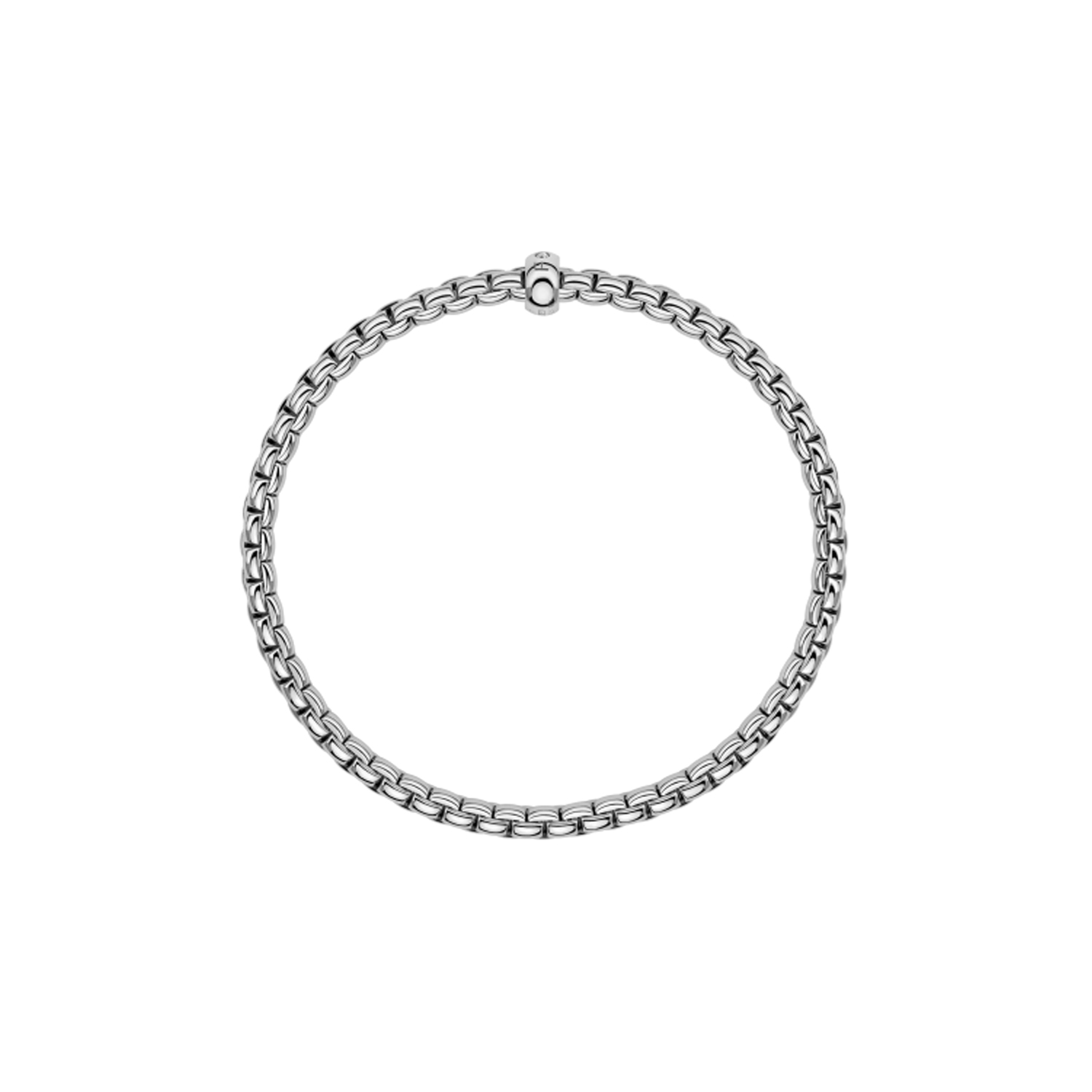 FOPE, EKA Collection, 18ct White Gold Diamond Flex'It Bracelet: 0.01 carats An 18ct white gold Flex'It bracelet with a single diamond set rondel belonging to the FOPE EKA collection.
