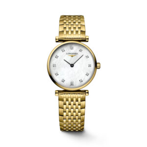 Longines, La Grande Classique with a 24mm stainless steel and yellow gold PVD coated case and bracelet strap featuring a mother of pearl dial set with diamonds.