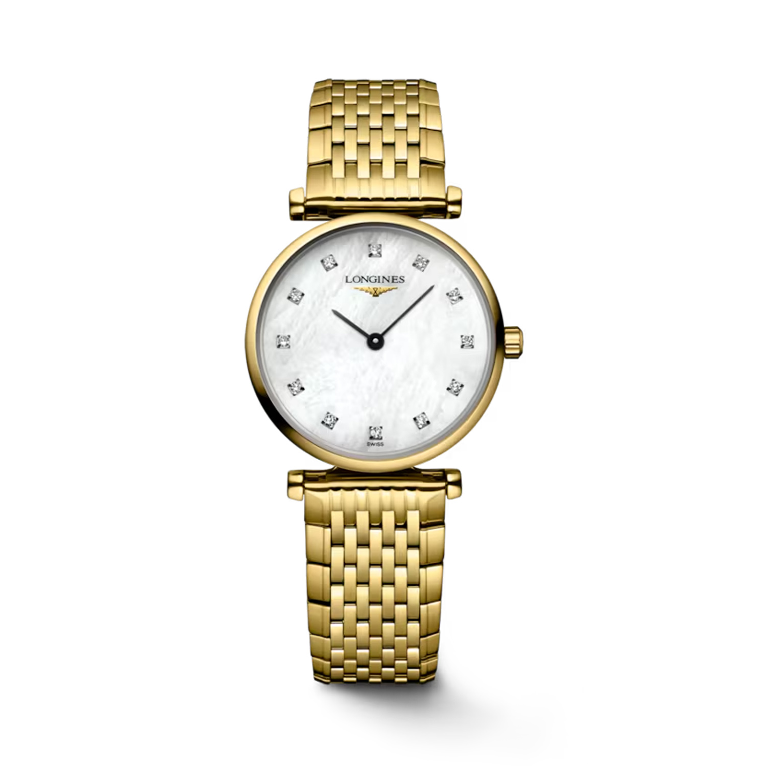 Longines, La Grande Classique with a 24mm stainless steel and yellow gold PVD coated case and bracelet strap featuring a mother of pearl dial set with diamonds.