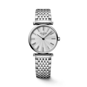 Longines, La Grande Classique with a 24mm stainless steel case and bracelet strap featuring a silver flinqué patterned dial.