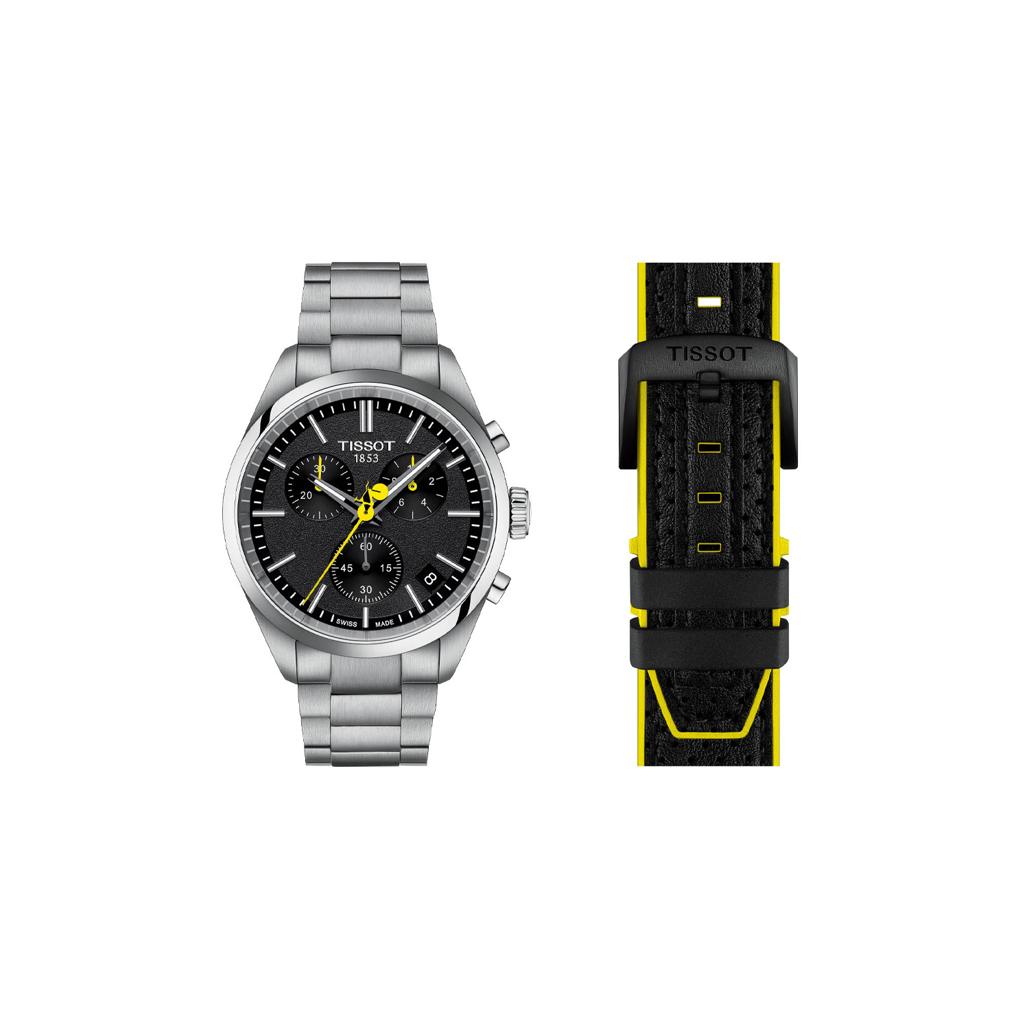 Tissot, PR 100 Tour De France 2024, Quartz Men's Watch Tissot, PR 100 Tour De France 2024 with a 40mm stainless steel case and bracelet strap featuring a date function, chronograph and a black dial.