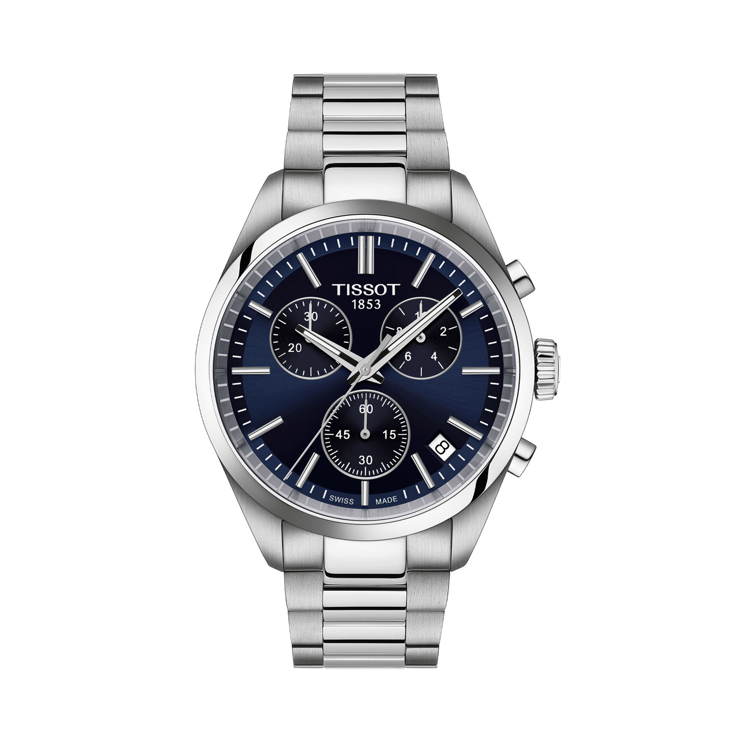 Tissot, PR 100 Chronograph Blue, Quartz Men's Watch Tissot, PR 100 Chronograph with a 40mm stainless steel case and bracelet strap featuring a date function, chronograph and a blue dial.