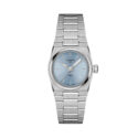 Tissot, PRX with a 25mm stainless steel case and bracelet strap featuring a blue dial.