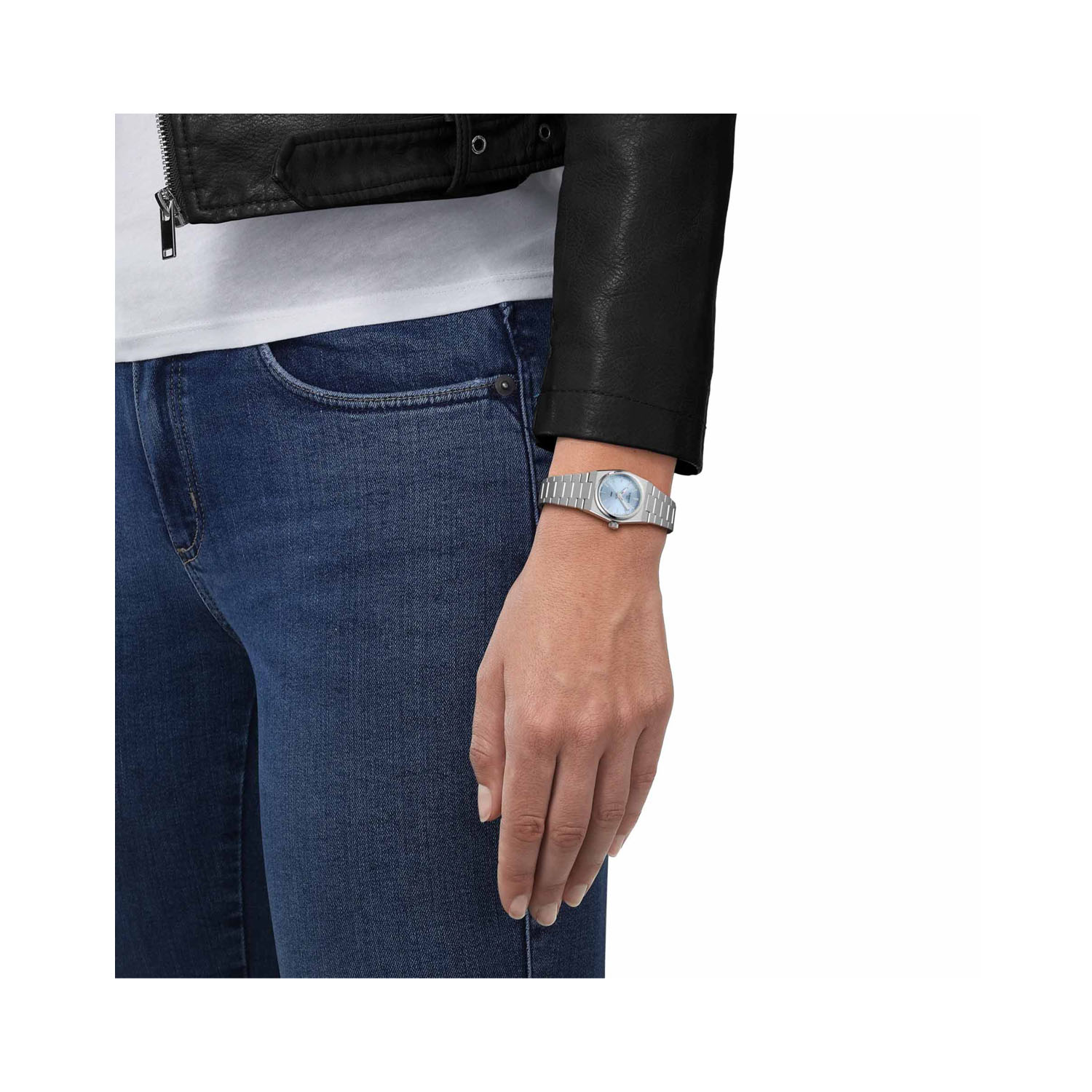 Tissot, PRX with a 25mm stainless steel case and bracelet strap featuring a blue dial.