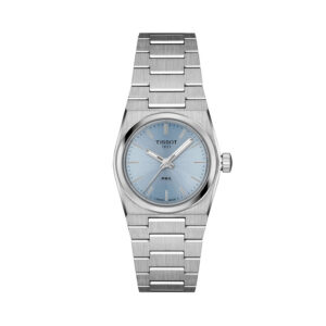Tissot, PRX with a 25mm stainless steel case and bracelet strap featuring a blue dial.