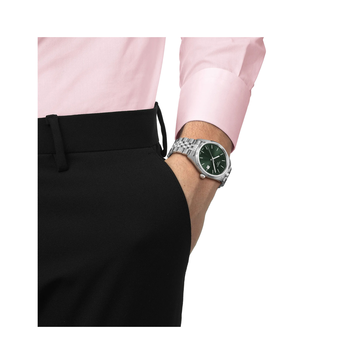 Tissot, Ballade Green, Quartz Men's Watch Tissot, Ballade with a 40mm stainless steel case and bracelet strap featuring a date function and a green guilloché dial.