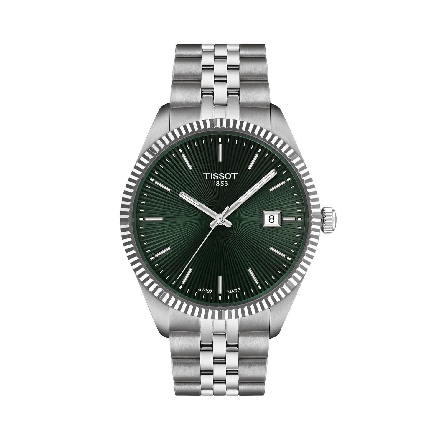 Tissot, Ballade Green, Quartz Men's Watch Tissot, Ballade with a 40mm stainless steel case and bracelet strap featuring a date function and a green guilloché dial.