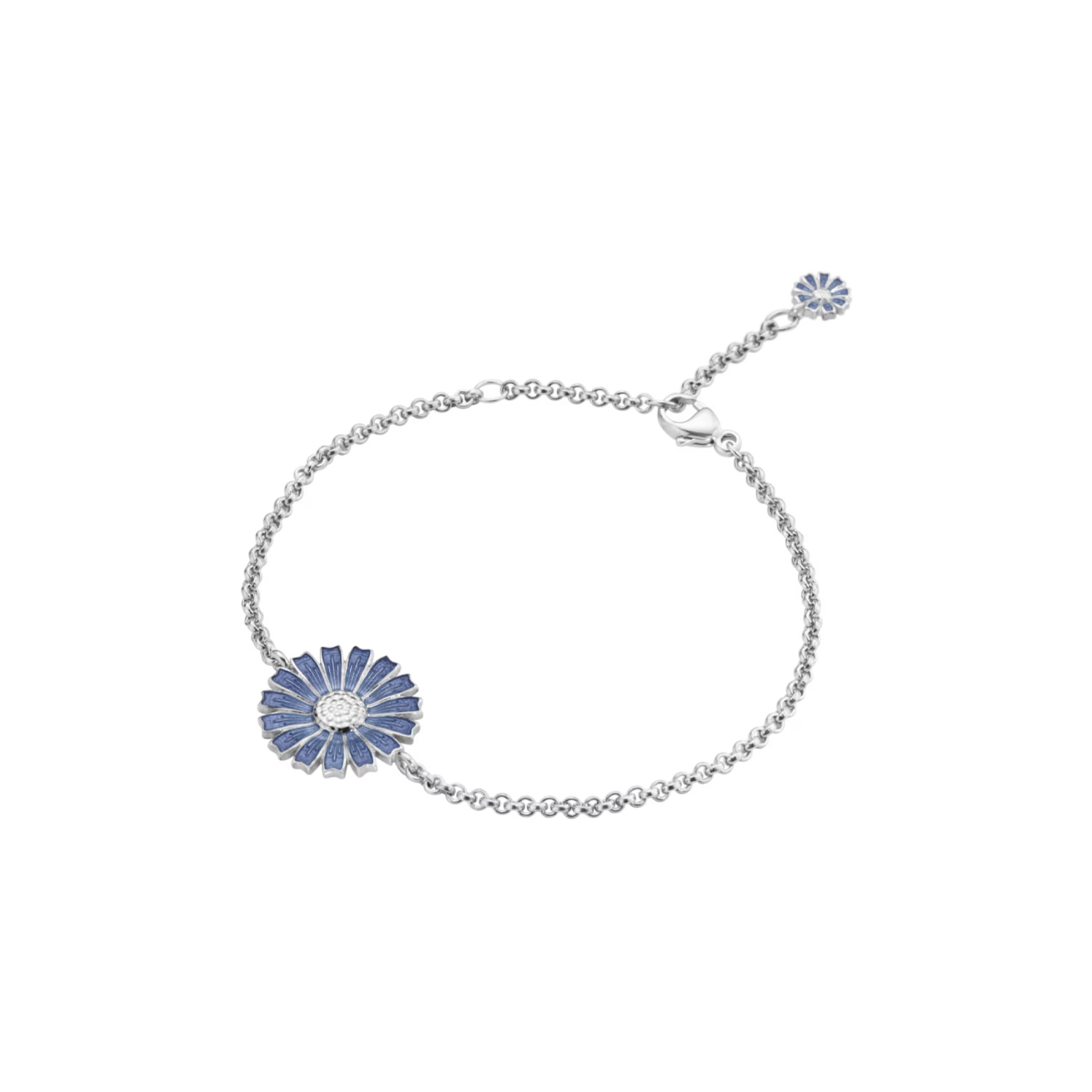 A sterling silver, single blue enamelled flower bracelet from Georg Jensen's Daisy collection.