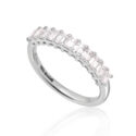 A platinum eleven stone emerald cut claw set diamond half eternity ring.