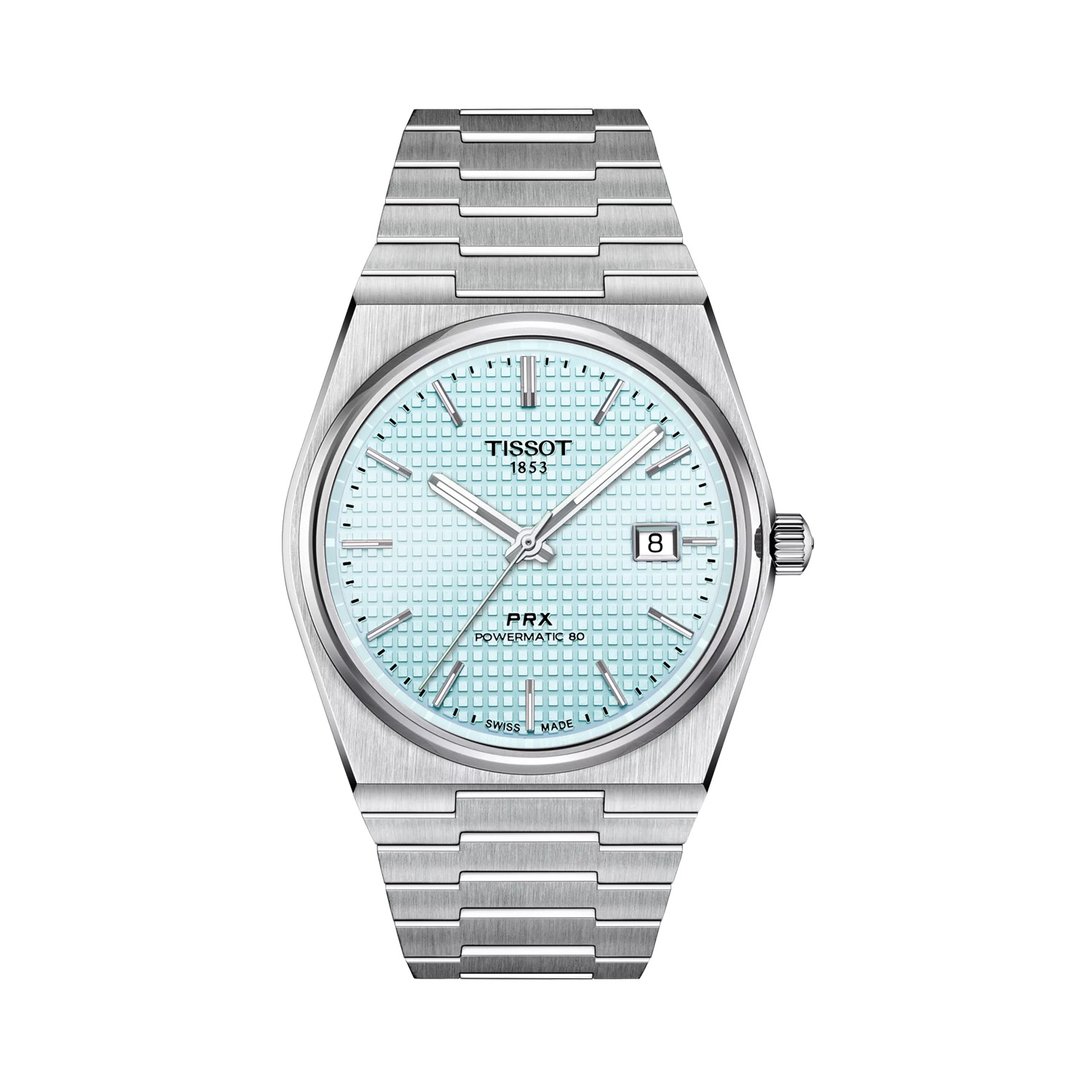 Tissot, PRX Powermatic 80 Ice Blue, Automatic Men's Watch Tissot, PRX Powermatic 80 with a 40mm stainless steel case and bracelet strap featuring a date function and an ice blue coloured dial.